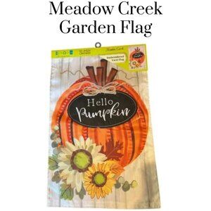 Fall Garden flag.  Hello Pumpkin. 100% recycled fabric Embroidered hand stitched